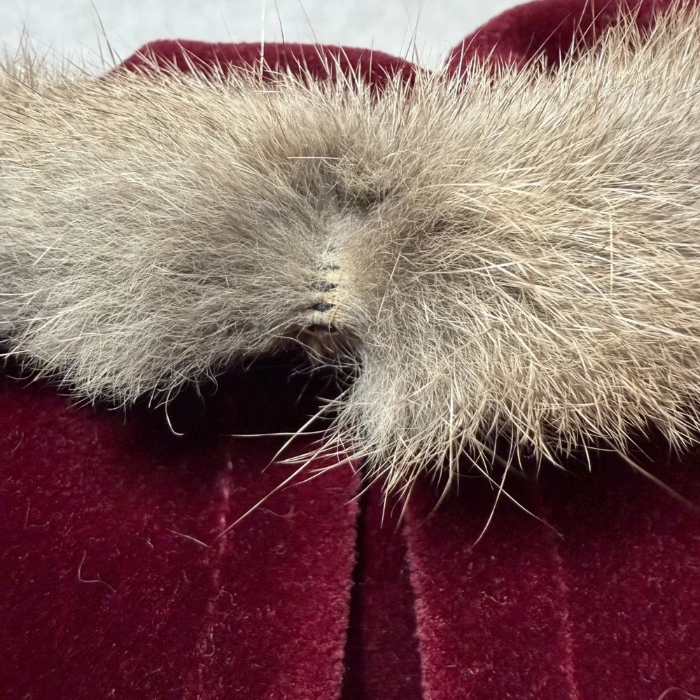 Vintage 1950s Burgundy Velvet Kids 3pc Snowsuit Set Coat Pants‎ Bonnet Fur Trim
